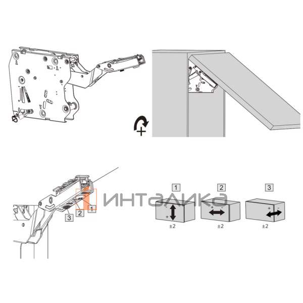 Комплект откидного подъемного механизма DTC Top Stay SQ Push, H250-500, индекс нагрузки 1800-4000, серый – 4