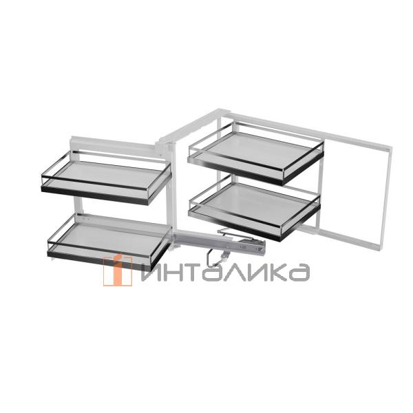 Волшебный уголок  KESSEBOHMER 450, 4 полки Arena style, Anti-slip, с доводчиком на закрывание, H525мм, левый, хром – 3