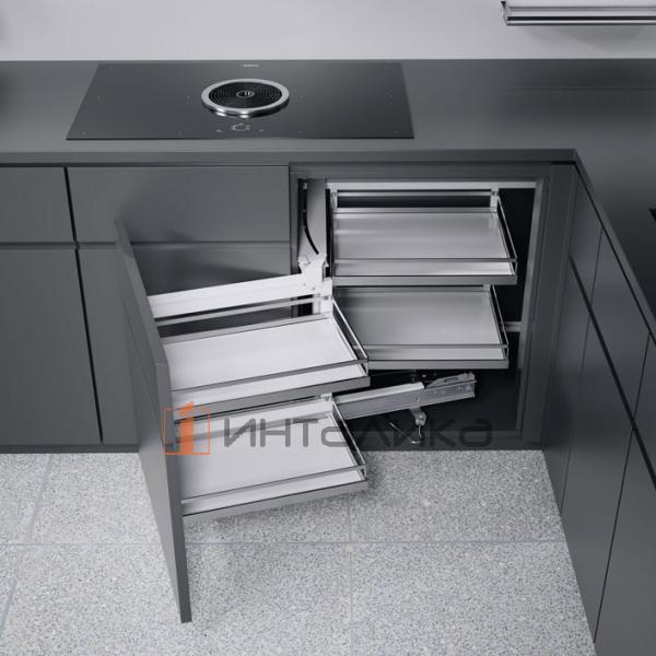 Волшебный уголок  KESSEBOHMER 450, 4 полки Arena style, Anti-slip, с доводчиком на закрывание, H525мм, левый, хром – 2