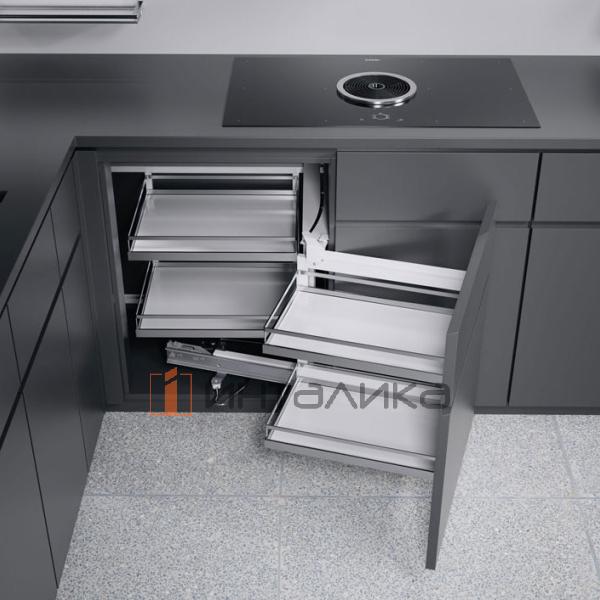 Волшебный уголок  KESSEBOHMER 450, 4 полки Arena style, Anti-slip, с доводчиком на закрывание, H525мм, правый, хром – 2