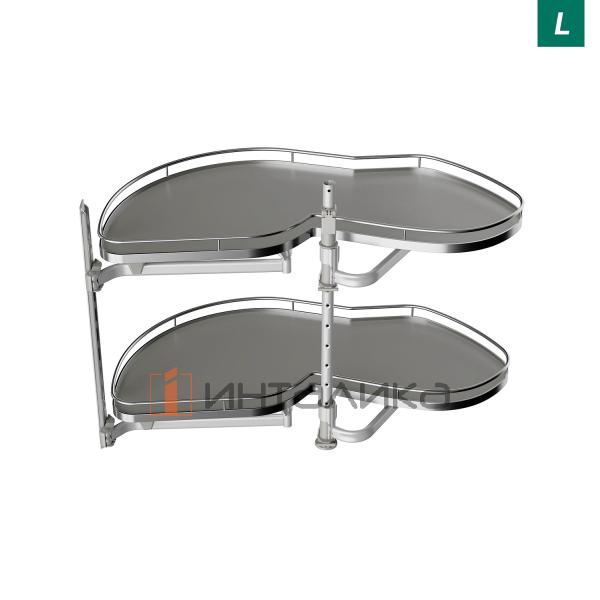 Поворотно-выдвижной механизм KESSEBOHMER Le Mans 400, 2 полки Arena style с доводчиками на закрывание, Anti-slip, H720-900мм, левый, белый/хром – 6