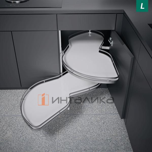 Поворотно-выдвижной механизм KESSEBOHMER Le Mans 400, 2 полки Arena style с доводчиками на закрывание, Anti-slip, H600-750мм, левый, белый/хром – 2