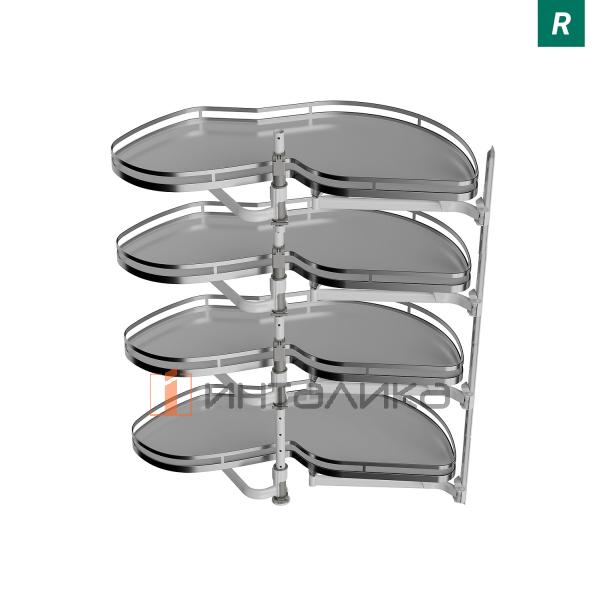 Поворотно-выдвижной механизм KESSEBOHMER Le Mans 450, 4 полки Arena style с доводчиками на закрывание, Anti-slip, H1265мм, правый, белый/хром – 5