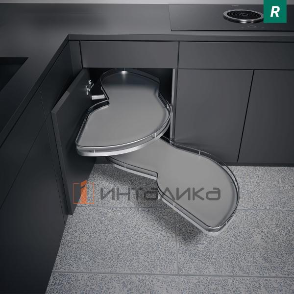 Поворотно-выдвижной механизм KESSEBOHMER Le Mans 500, 2 полки Arena classic с доводчиками на закрывание, Anti-slip, H720-900мм, правый, серый/хром – 2