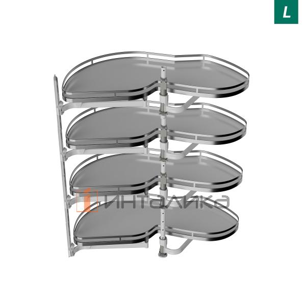 Поворотно-выдвижной механизм KESSEBOHMER Le Mans 500, 4 полки Arena style с доводчиками на закрывание, Anti-slip, H1265мм, левый, белый/хром – 5