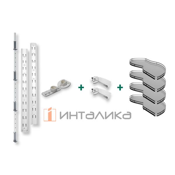 Поворотно-выдвижной механизм KESSEBOHMER Le Mans 500, 4 полки Arena style с доводчиками на закрывание, Anti-slip, H1265мм, правый, белый/хром – 4