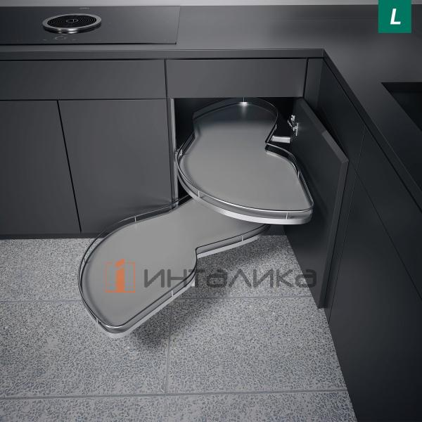 Поворотно-выдвижной механизм KESSEBOHMER Le Mans 600, 2 полки Arena classic с доводчиками на закрывание, Anti-slip, H720-900мм, левый, серый/хром – 2