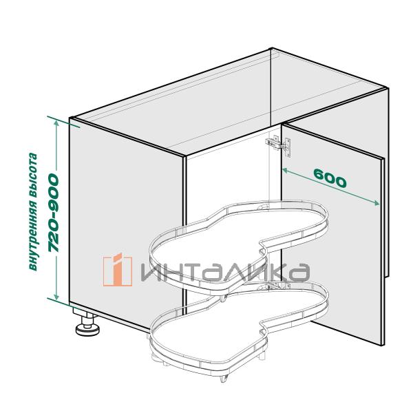 Поворотно-выдвижной механизм KESSEBOHMER Le Mans 600, 2 полки Arena classic с доводчиками на закрывание, Anti-slip, H720-900мм, левый, серый/хром – 6