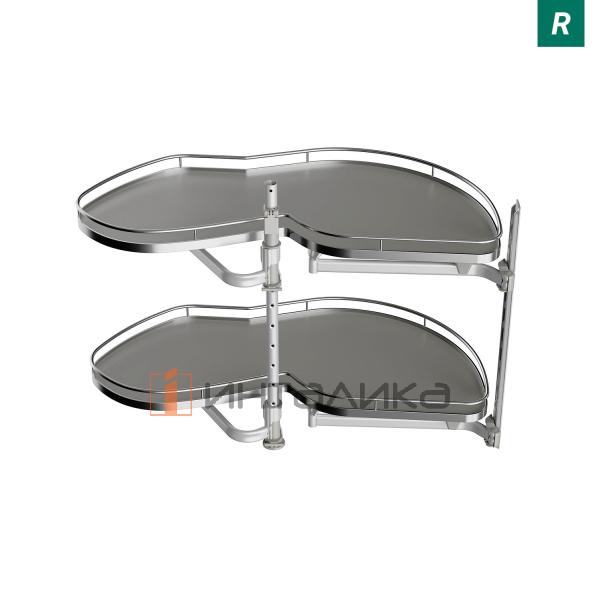 Поворотно-выдвижной механизм KESSEBOHMER Le Mans 600, 2 полки Arena classic с доводчиками на закрывание, Anti-slip, H720-900мм, правый, серый/хром – 4