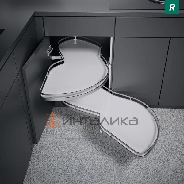 Поворотно-выдвижной механизм KESSEBOHMER Le Mans 600, 2 полки Arena style с доводчиками на закрывание, Anti-slip, H600-750мм, правый, белый/хром – 2