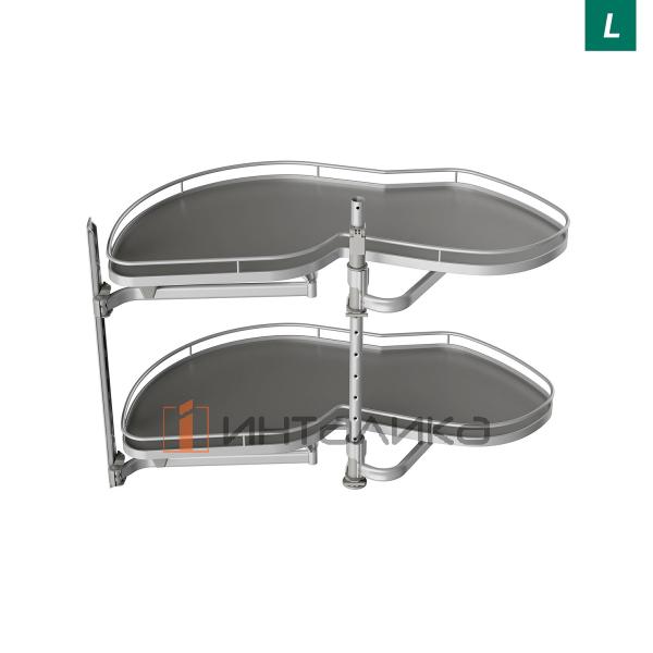 Поворотно-выдвижной механизм KESSEBOHMER Le Mans 500, 2 полки Arena classic с доводчиками на закрывание, Anti-slip, H720-900мм, левый, титан – 5