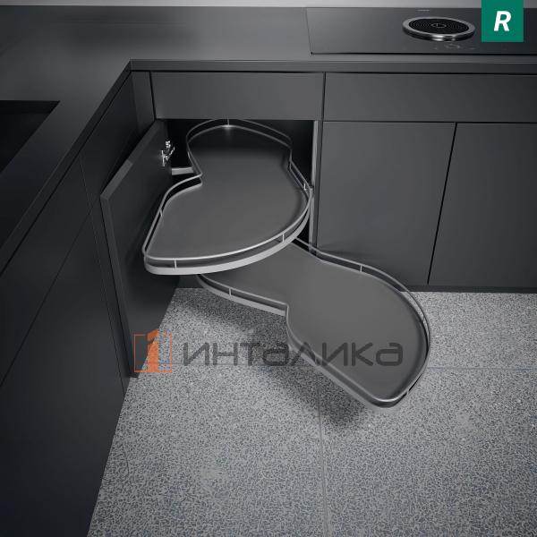 Поворотно-выдвижной механизм KESSEBOHMER Le Mans 500, 2 полки Arena classic с доводчиками на закрывание, Anti-slip, H720-900мм, правый, титан – 2