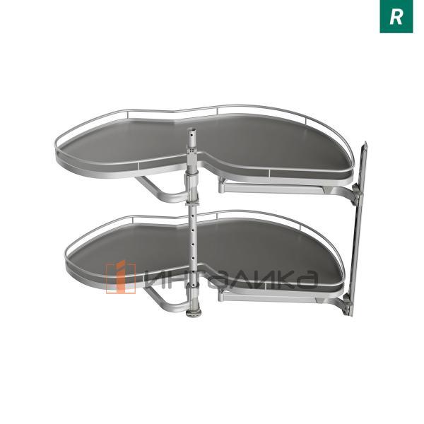 Поворотно-выдвижной механизм KESSEBOHMER Le Mans 600, 2 полки Arena classic с доводчиками на закрывание, Anti-slip, H720-900мм, правый, титан – 5