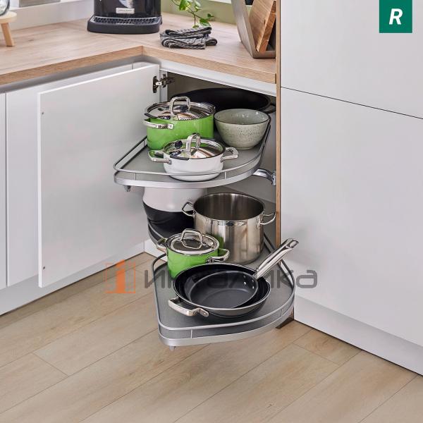 Поворотно-выдвижной механизм KESSEBOHMER Le Mans 600, 2 полки Arena classic с доводчиками на закрывание, Anti-slip, H720-900мм, правый, титан – 3