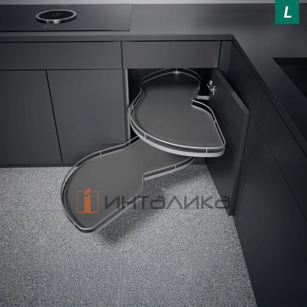 Поворотно-выдвижной механизм KESSEBOHMER Le Mans 400, 2 полки Arena classic с доводчиками на закрывание, Anti-slip, H720-900мм, левый, титан – 2