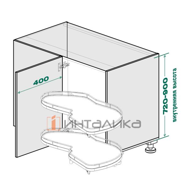Поворотно-выдвижной механизм KESSEBOHMER Le Mans 400, 2 полки Arena classic с доводчиками на закрывание, Anti-slip, H720-900мм, правый, титан – 7