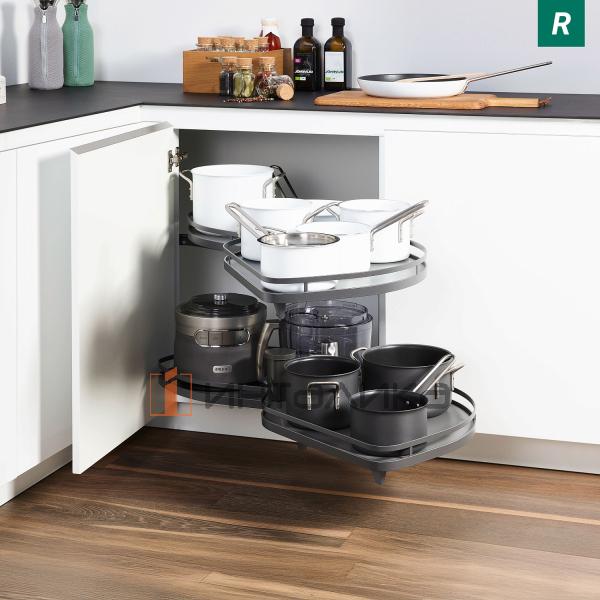 Поворотно-выдвижной механизм KESSEBOHMER Le Mans 450, 2 полки Arena style с доводчиками на закрывание, Anti-slip, H720-900мм, правый, антрацит – 3