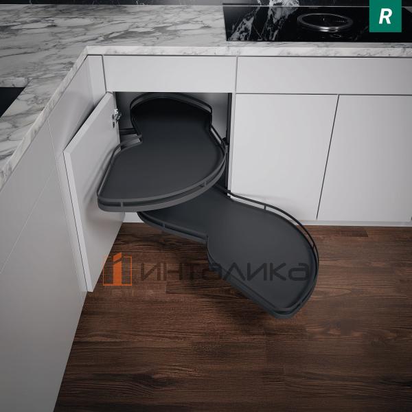 Поворотно-выдвижной механизм KESSEBOHMER Le Mans 500, 2 полки Arena style с доводчиками на закрывание, Anti-slip, H720-900мм, правый, антрацит – 2