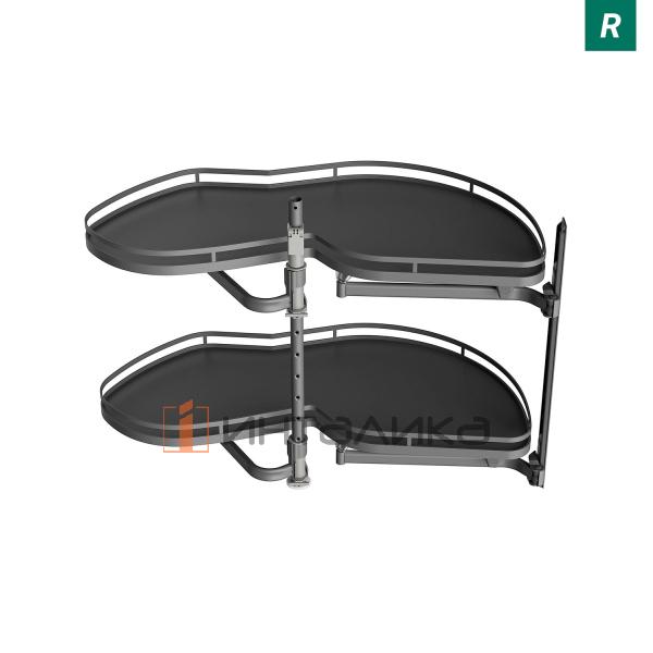 Поворотно-выдвижной механизм KESSEBOHMER Le Mans 500, 2 полки Arena style с доводчиками на закрывание, Anti-slip, H720-900мм, правый, антрацит – 5