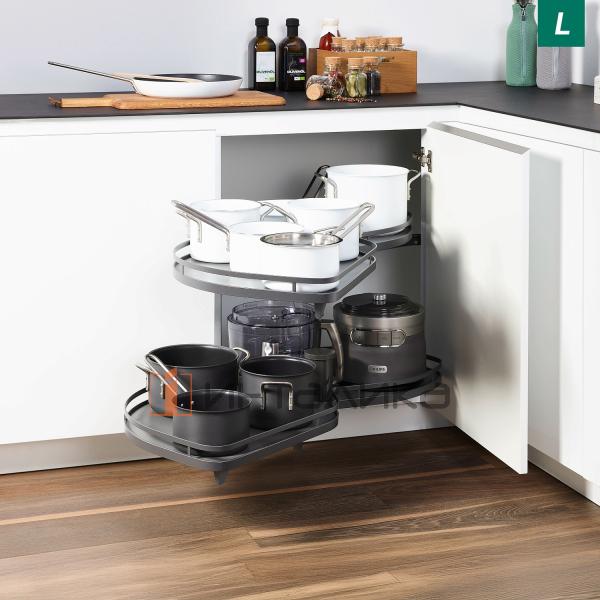 Поворотно-выдвижной механизм KESSEBOHMER Le Mans 600, 2 полки Arena style с доводчиками на закрывание, Anti-slip, H720-900мм, левый, антрацит – 3