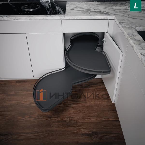 Поворотно-выдвижной механизм KESSEBOHMER Le Mans 600, 2 полки Arena style с доводчиками на закрывание, Anti-slip, H720-900мм, левый, антрацит – 2