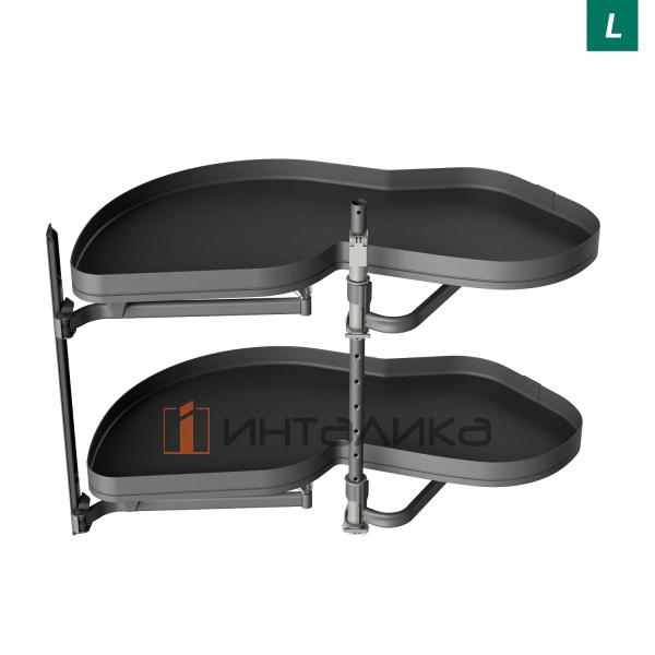 Поворотно-выдвижной механизм KESSEBOHMER Le Mans 450, 2 полки Arena pure с доводчиками на закрывание, Anti-slip, H720-900мм, левый, антрацит – 5