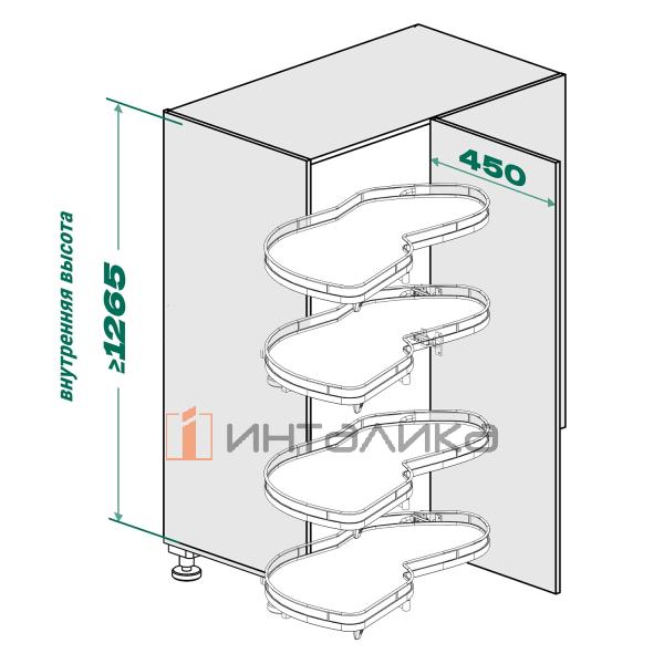 Поворотно-выдвижной механизм KESSEBOHMER Le Mans 450, 4 полки Arena pure с доводчиками на закрывание, Anti-slip, H1265мм, левый, антрацит – 5