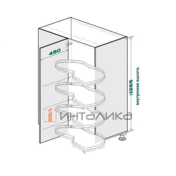 Поворотно-выдвижной механизм KESSEBOHMER Le Mans 450, 4 полки Arena pure с доводчиками на закрывание, Anti-slip, H1265мм, правый, антрацит – 5