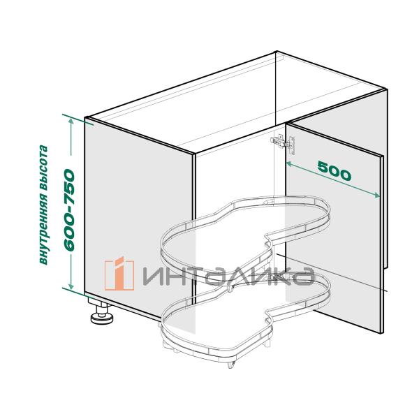 Поворотно-выдвижной механизм KESSEBOHMER Le Mans 500, 2 полки Arena pure с доводчиками на закрывание, Anti-slip, H600-750мм, левый, антрацит – 7