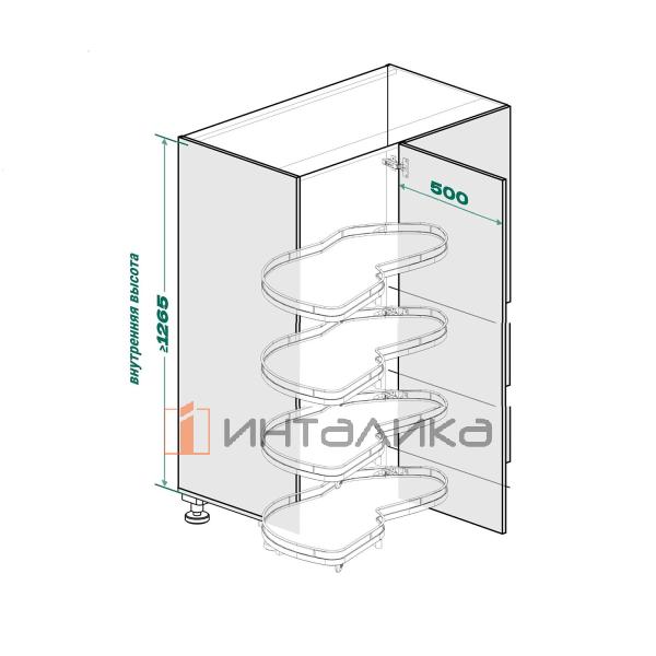 Поворотно-выдвижной механизм KESSEBOHMER Le Mans 500, 4 полки Arena pure с доводчиками на закрывание, Anti-slip, H1265мм, левый, антрацит – 5