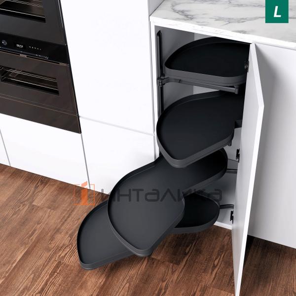 Поворотно-выдвижной механизм KESSEBOHMER Le Mans 500, 4 полки Arena pure с доводчиками на закрывание, Anti-slip, H1265мм, левый, антрацит – 2