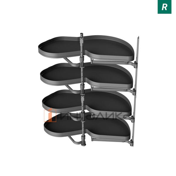 Поворотно-выдвижной механизм KESSEBOHMER Le Mans 500, 4 полки Arena pure с доводчиками на закрывание, Anti-slip, H1265мм, правый, антрацит – 3