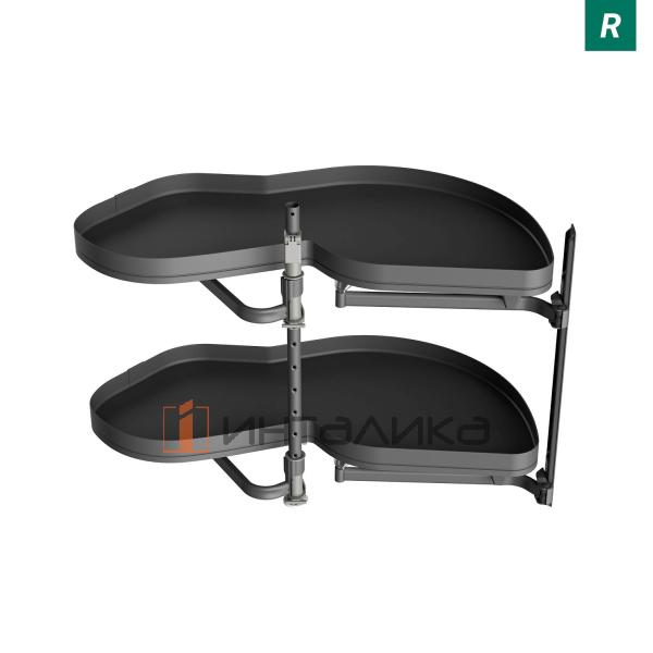 Поворотно-выдвижной механизм KESSEBOHMER Le Mans 600, 2 полки Arena pure с доводчиками на закрывание, Anti-slip, H720-900мм, правый, антрацит – 5