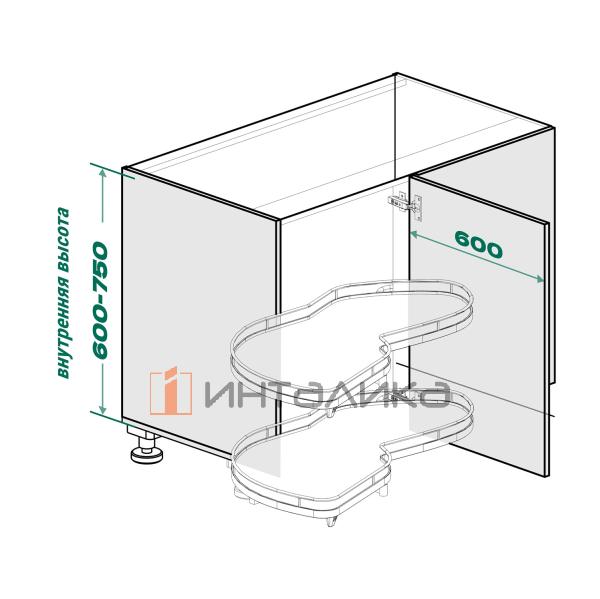 Поворотно-выдвижной механизм KESSEBOHMER Le Mans 600, 2 полки Arena pure с доводчиками на закрывание, Anti-slip, H600-750мм, левый, антрацит – 7