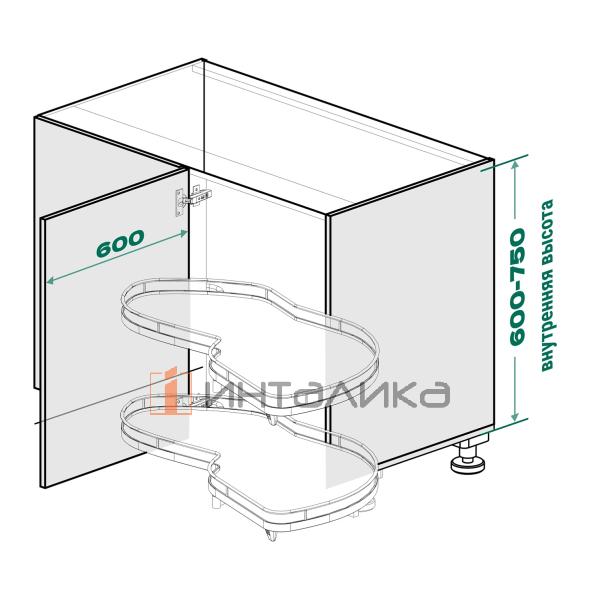 Поворотно-выдвижной механизм KESSEBOHMER Le Mans 600, 2 полки Arena pure с доводчиками на закрывание, Anti-slip, H600-750мм, правый, антрацит – 7