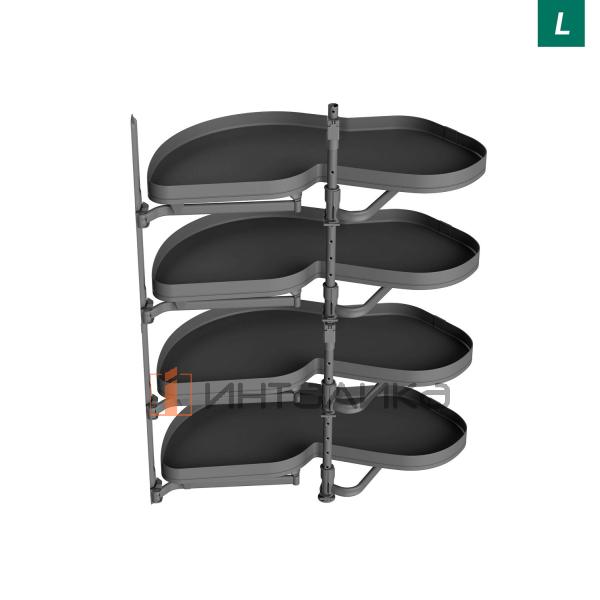 Поворотно-выдвижной механизм KESSEBOHMER Le Mans 600, 4 полки Arena pure с доводчиками на закрывание, Anti-slip, H1265мм, левый, антрацит – 3