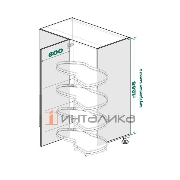 Поворотно-выдвижной механизм KESSEBOHMER Le Mans 600, 4 полки Arena pure с доводчиками на закрывание, Anti-slip, H1265мм, правый, антрацит – 5