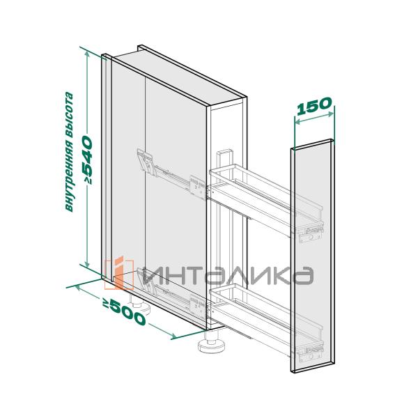 Бутылочница KESSEBOHMER №15, 2 полки Arena style, с доводчиком на закрывание, Anti-slip, 150х500х540, хром – 5