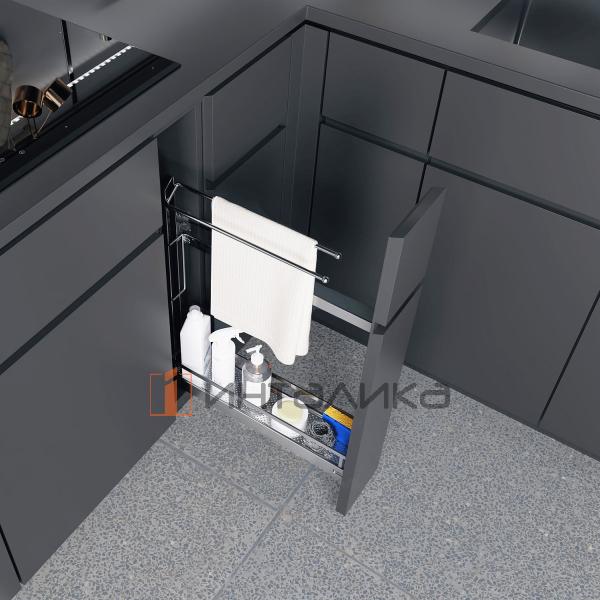 Бутылочница KESSEBOHMER №15, с полотенцедержателем, 1 полка Arena style с доводчиком на закрывание, Anti-slip, 150х500х590, хром – 2