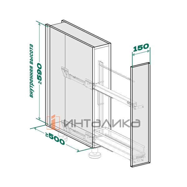 Бутылочница KESSEBOHMER №15, с полотенцедержателем, 1 полка Arena style с доводчиком на закрывание, Anti-slip, 150х500х590, хром – 5