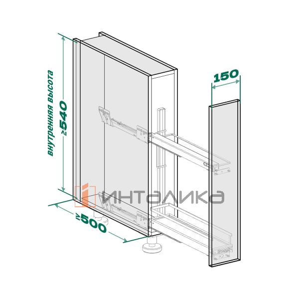 Бутылочница KESSEBOHMER №15, с противнедержателем, 1 полка Arena style с доводчиком на закрывание, Anti-slip, 150х500х540, хром – 5