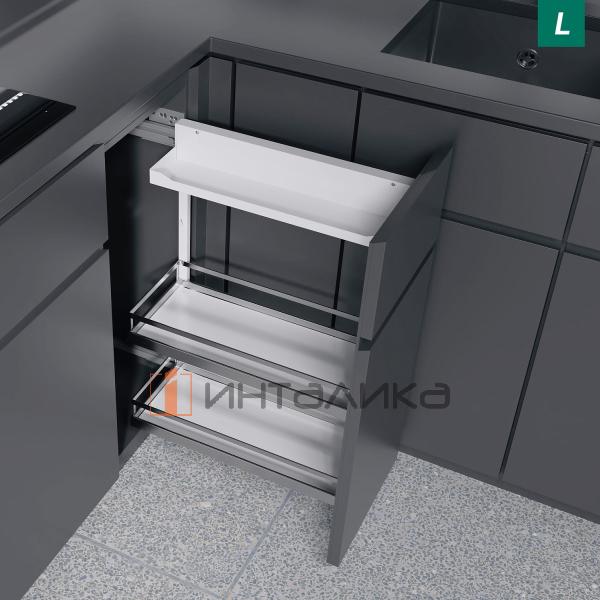 Выдвижной механизм KESSEBOHMER Comfort II, 200, 2 полки Arena style + полка для специй, Anti-slip, H654, левый, белый/хром – 2