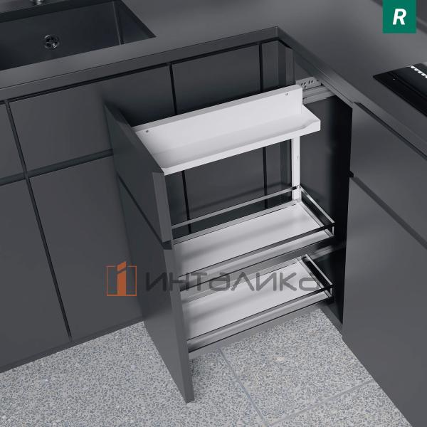 Выдвижной механизм KESSEBOHMER Comfort II, 250, 2 полки Arena style + полка для специй, Anti-slip, H654, правый, белый/хром – 2