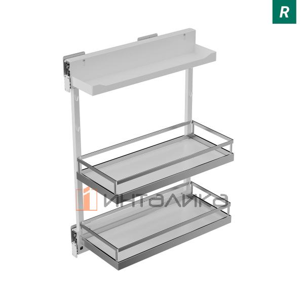 Выдвижной механизм KESSEBOHMER Comfort II, 300, 2 полки Arena style + полка для специй, Anti-slip, H654, правый, белый/хром – 3