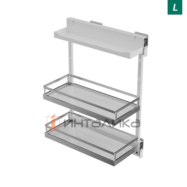 Выдвижной механизм KESSEBOHMER Comfort II, 400, 2 полки Arena style + полка для специй, Anti-slip, H654, левый, белый/хром – 3