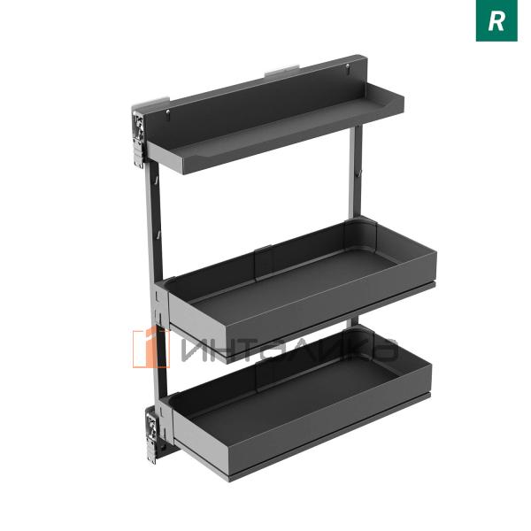 Выдвижной механизм KESSEBOHMER Comfort 200, 2 полки Arena pure + полка для специй, Anti-slip, H654, правый, антрацит – 4