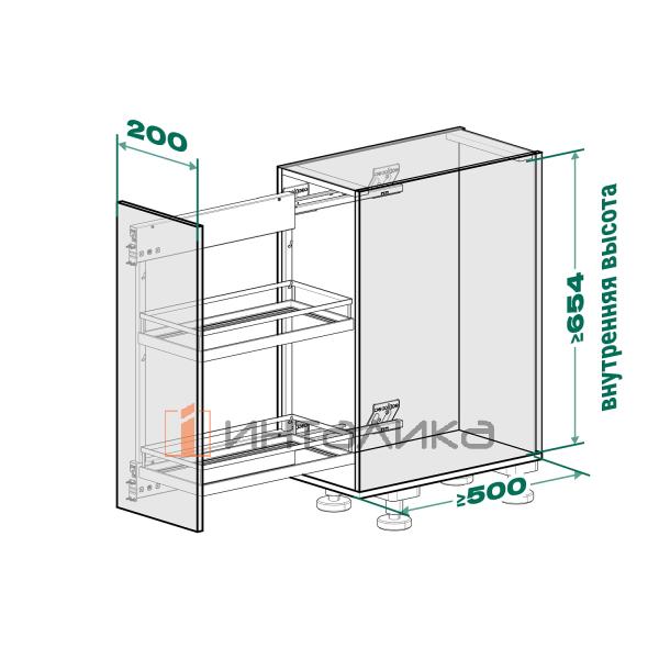 Выдвижной механизм KESSEBOHMER Comfort 200, 2 полки Arena pure + полка для специй, Anti-slip, H654, правый, антрацит – 6