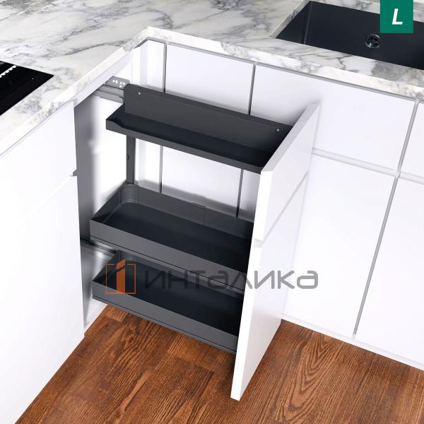 Выдвижной механизм KESSEBOHMER Comfort 200, 2 полки Arena pure + полка для специй, Anti-slip, H654, левый, антрацит – 2