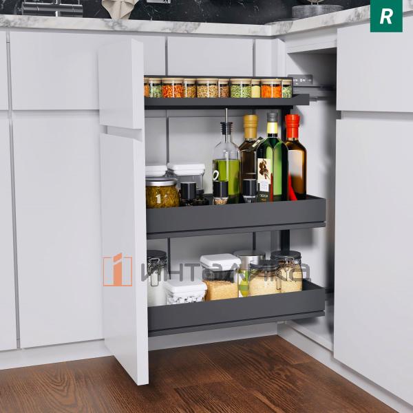 Выдвижной механизм KESSEBOHMER Comfort 250, 2 полки Arena pure + полка для специй, Anti-slip, H654, правый, антрацит – 3