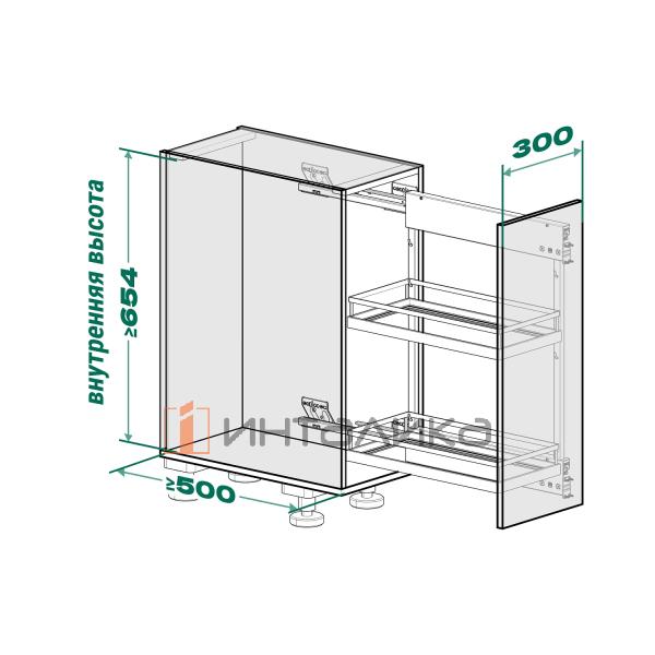 Выдвижной механизм KESSEBOHMER Comfort 300, 2 полки Arena pure + полка для специй, Anti-slip, H654, левый, антрацит – 6